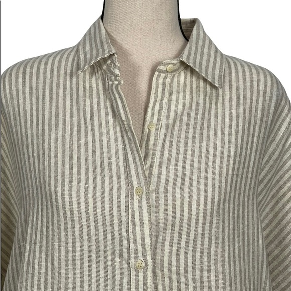 Coast 100% Linen Striped Longline Oversized Button Front Top Size Small - Picture 2 of 10